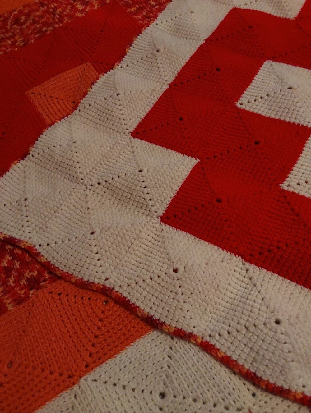 🌺 NEW Handmade Orange, Red & White Geometric Afgan/Bedspread